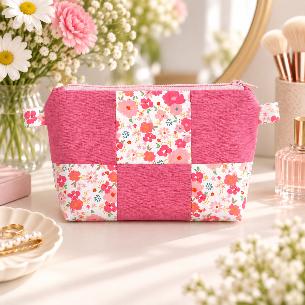 Floral Patchwork Makeup Pouch Sewing Pattern