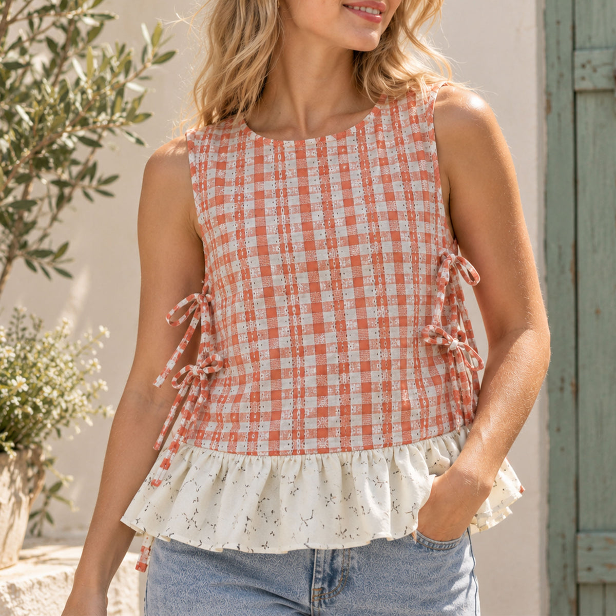 Side Tie Ruffle Top Sewing Pattern | Women Summer Top PDF Pattern | Bow Side Sleeveless Blouse Sewing Pattern XS-XL