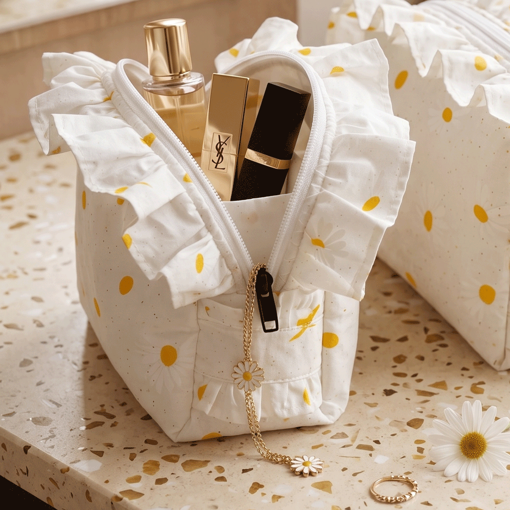 Quilted Ruffle Makeup Bag Sewing Pattern