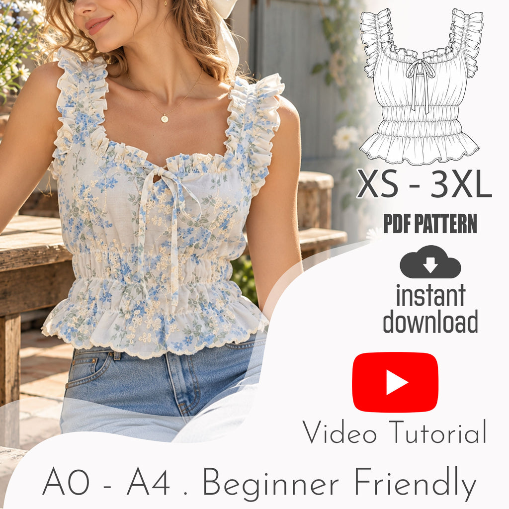 Ruffle Tie Front Top Sewing Pattern PDF