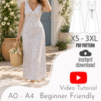 V Neck Tie Back Maxi Dress Sewing Pattern