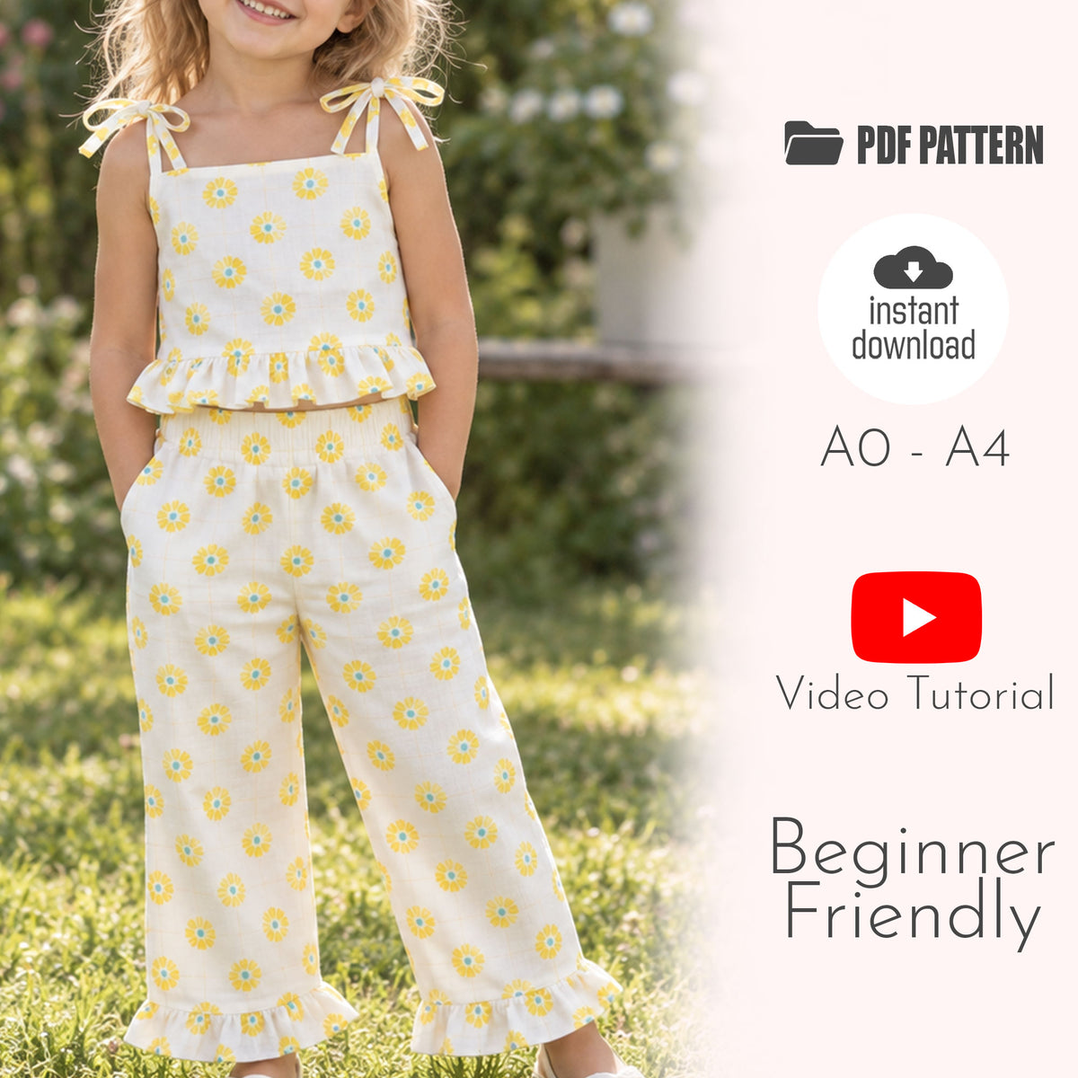 Girls Ruffle Top & Pants Sewing Pattern