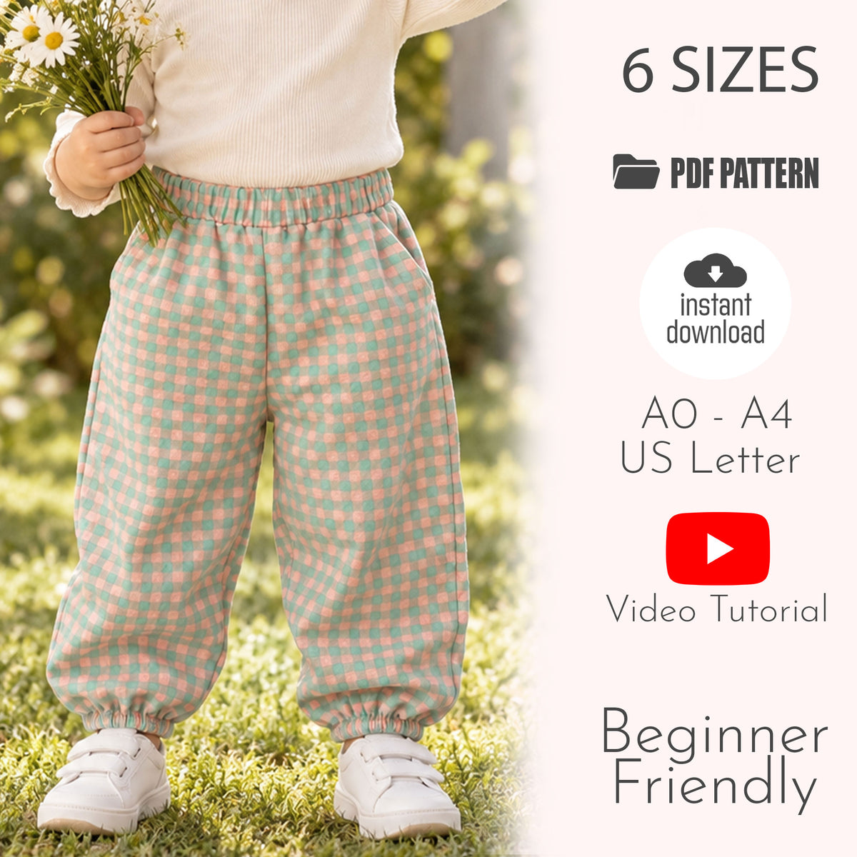 Toddler Gingham Bubble Pants Sewing Pattern PDF