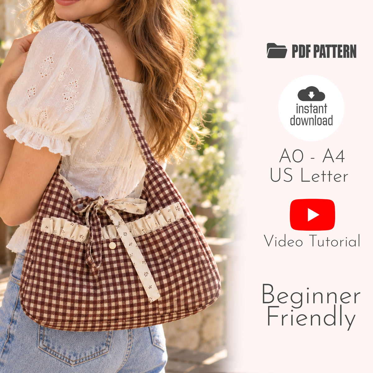 Gingham Ruffle Bow Shoulder Bag Sewing Pattern