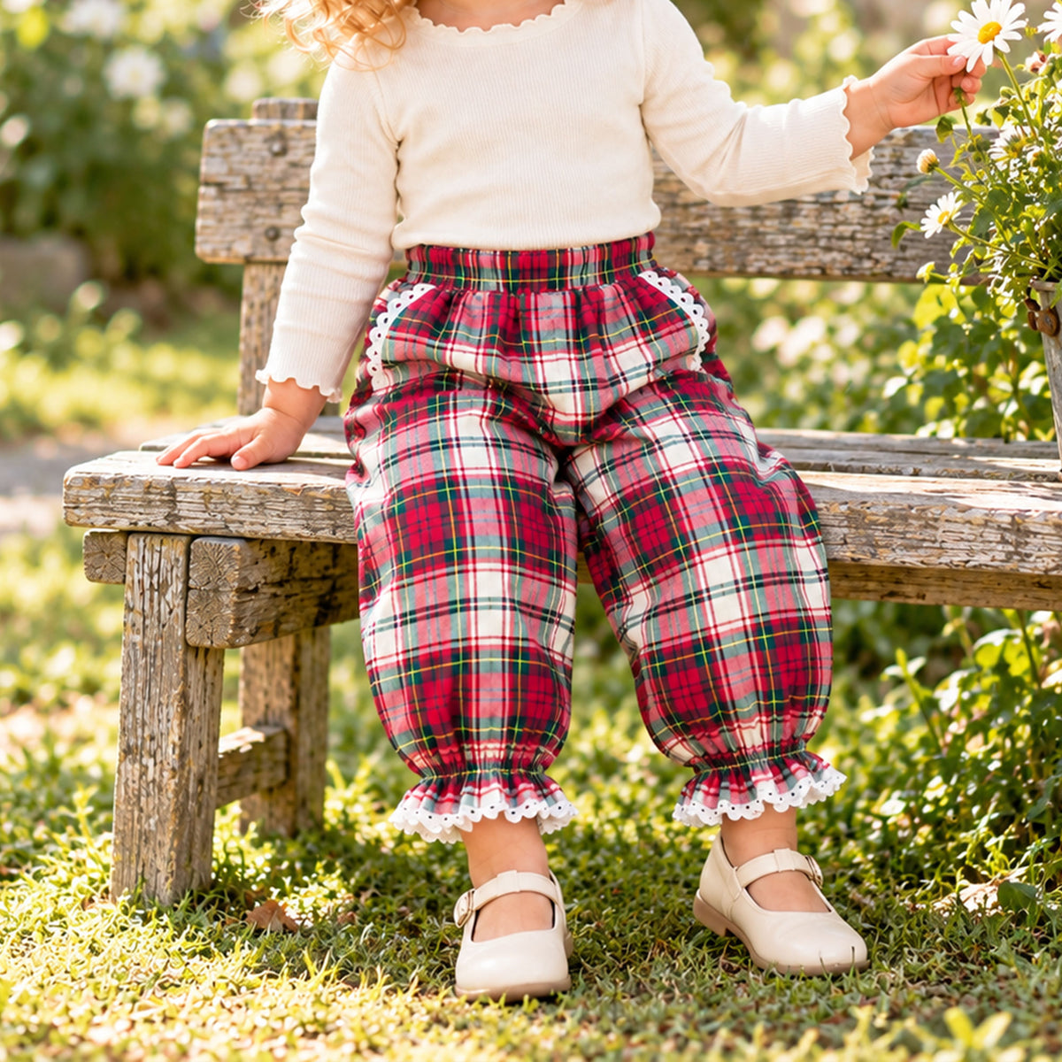Toddler Ruffle Plaid Pants Sewing Pattern PDF