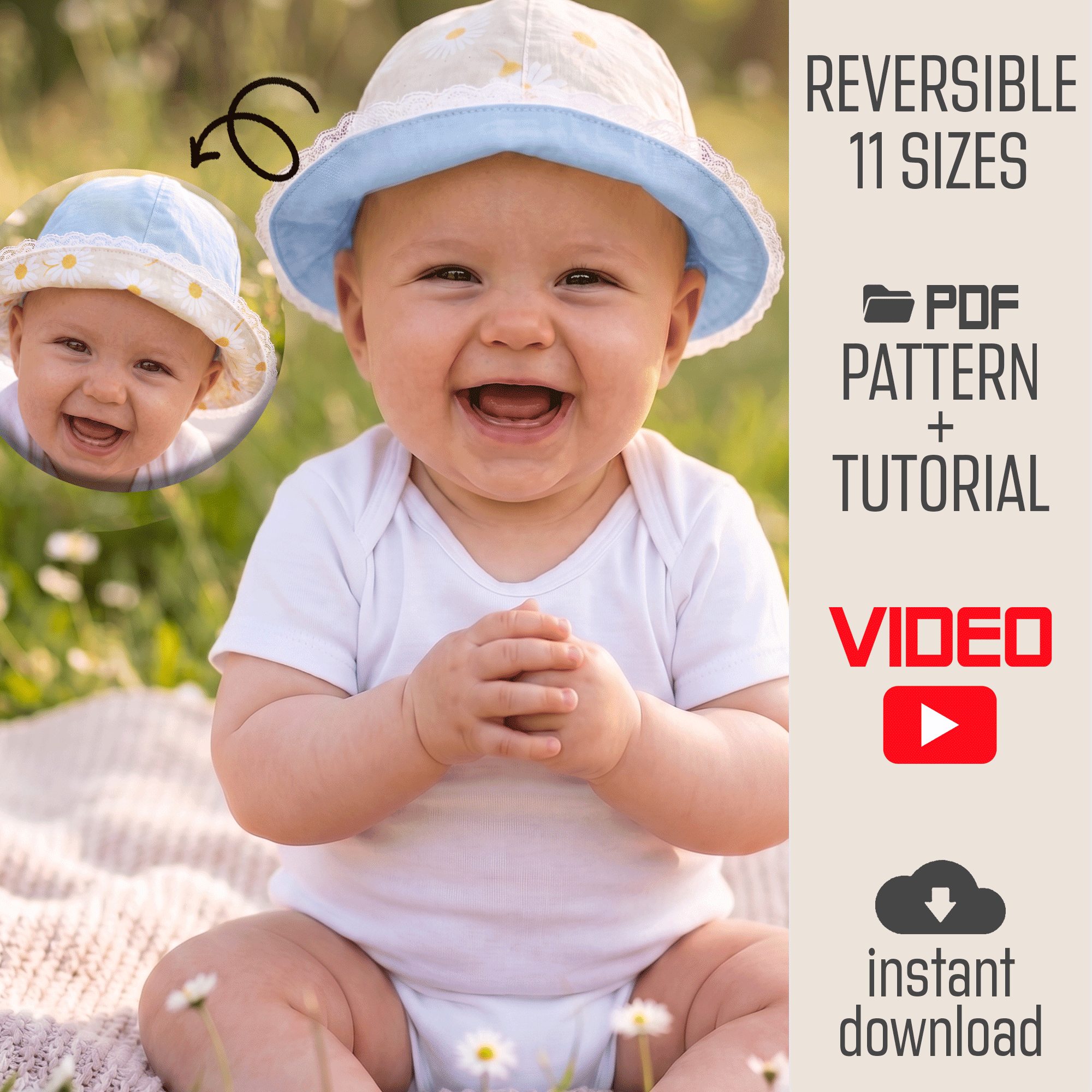Reversible Baby Sun Hat Sewing Pattern