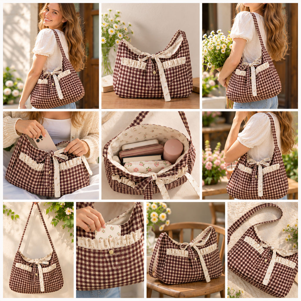 Gingham Ruffle Bow Shoulder Bag Sewing Pattern