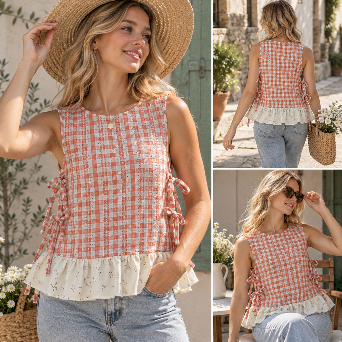Side Tie Ruffle Top Sewing Pattern | Women Summer Top PDF Pattern | Bow Side Sleeveless Blouse Sewing Pattern XS-XL