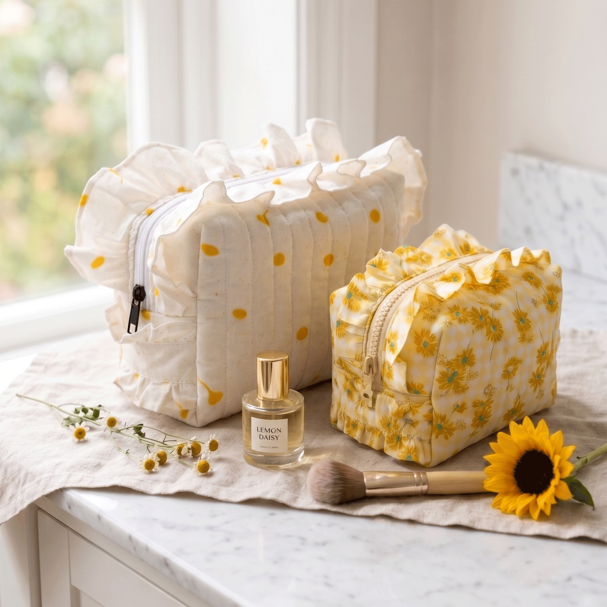 Quilted Ruffle Makeup Bag Sewing Pattern
