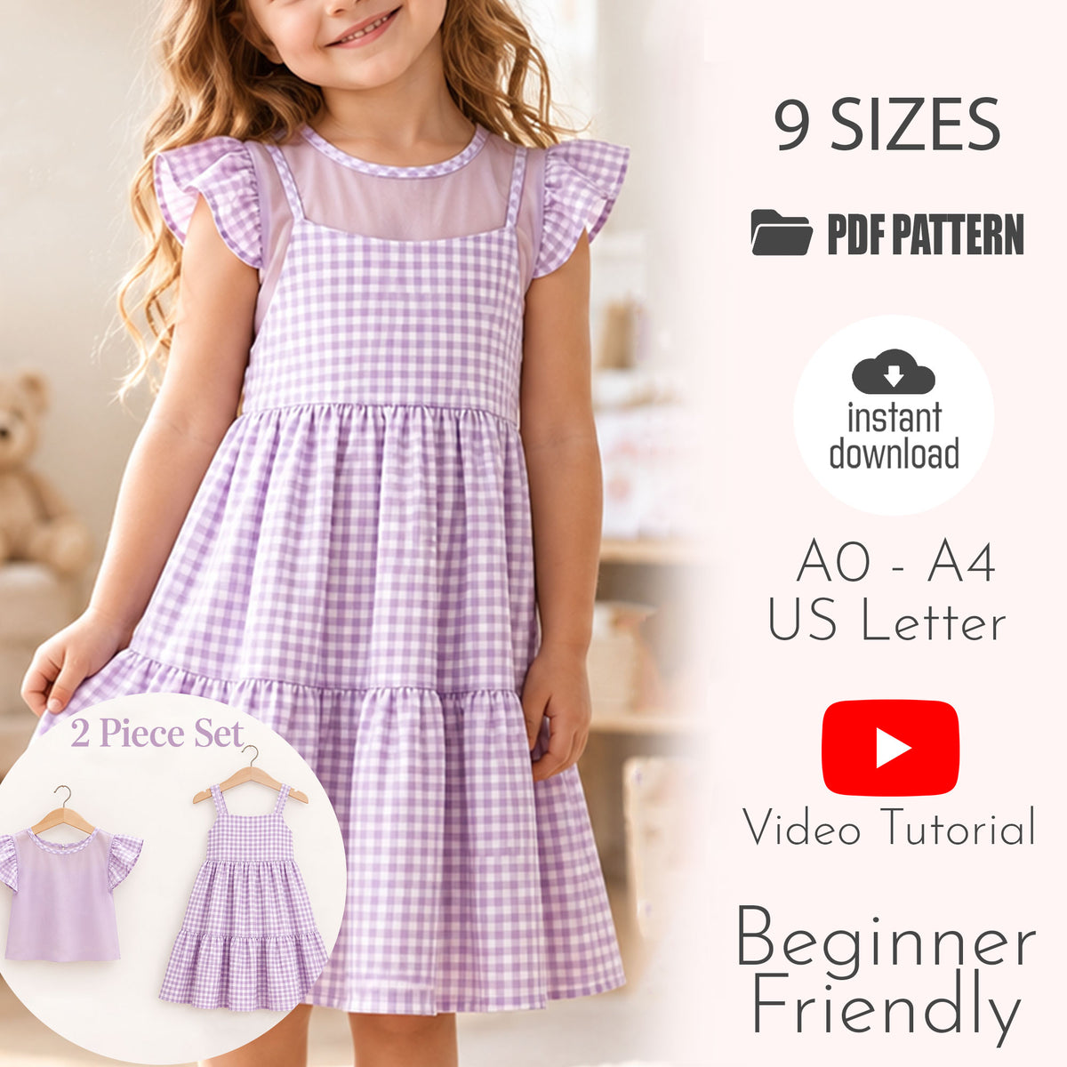 Girls 2 Piece Top and Dress Sewing Pattern