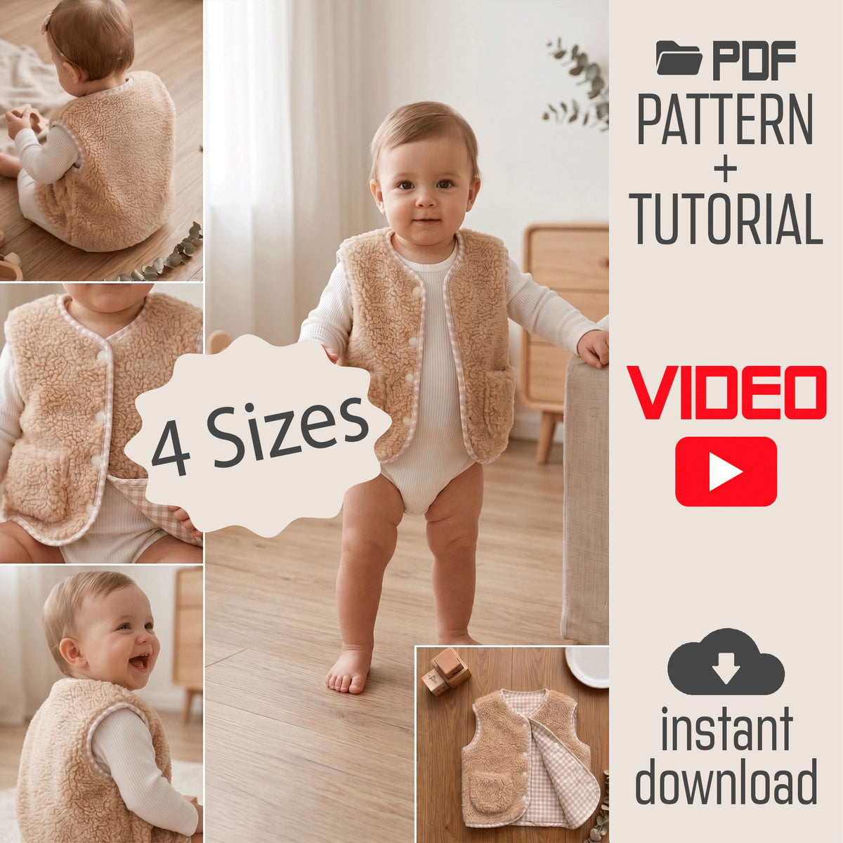 Reversible Kids Vest Sewing Pattern PDF