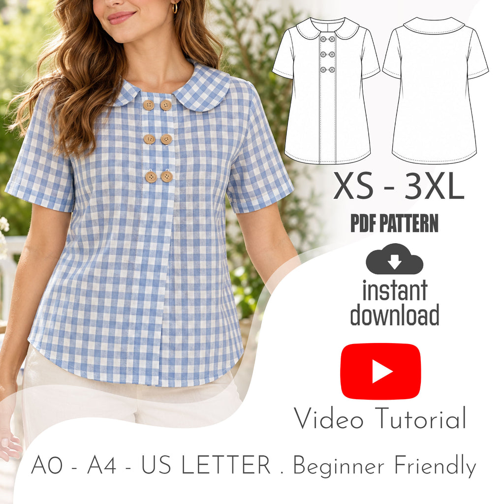 Peter Pan Collar Blouse Sewing Pattern PDF