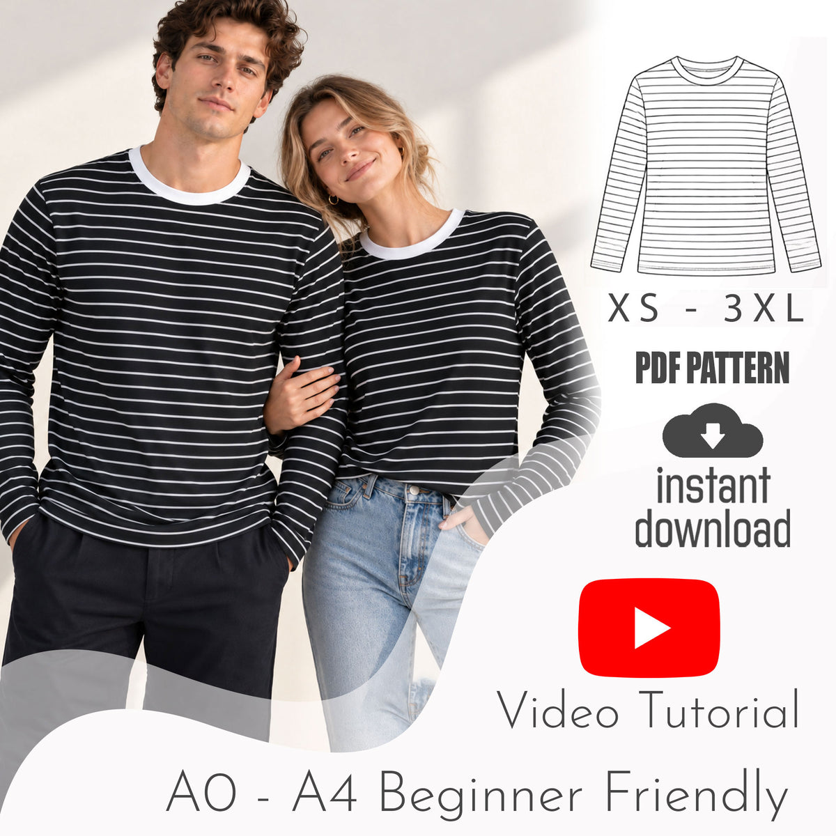 Unisex Long Sleeve Tee Sewing Pattern