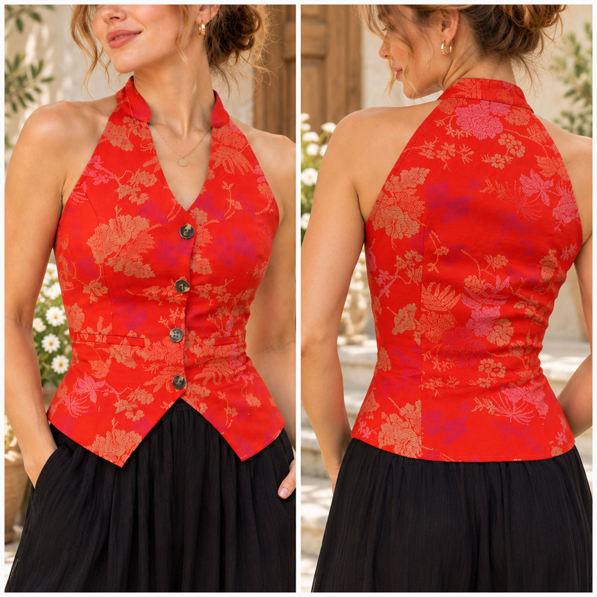 Square Neck Button Front Vest Sewing Pattern
