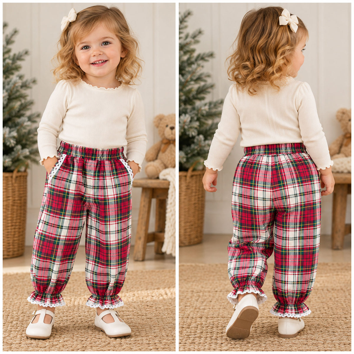 Toddler Ruffle Plaid Pants Sewing Pattern PDF