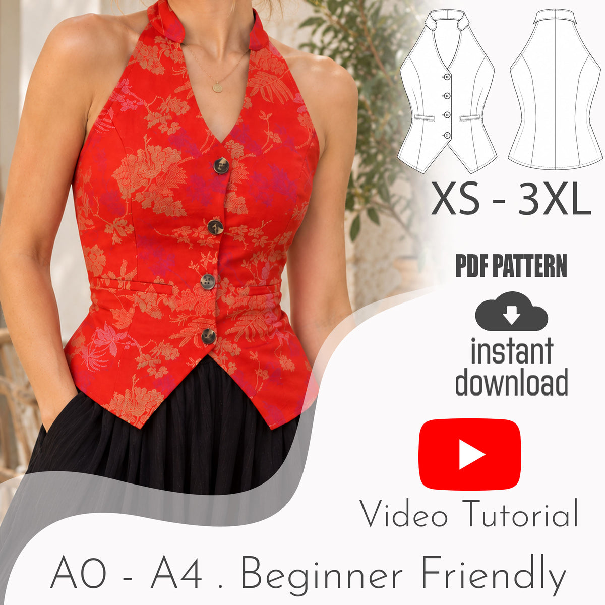 Mandarin Collar Halter Vest Sewing Pattern