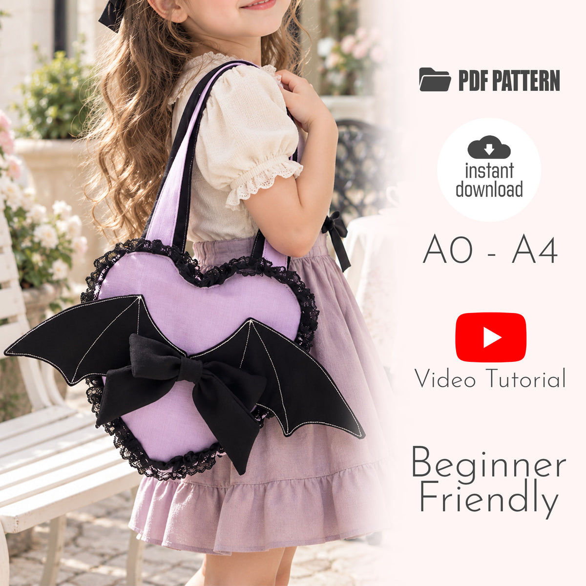 Lilac Bat Heart Bag Sewing Pattern