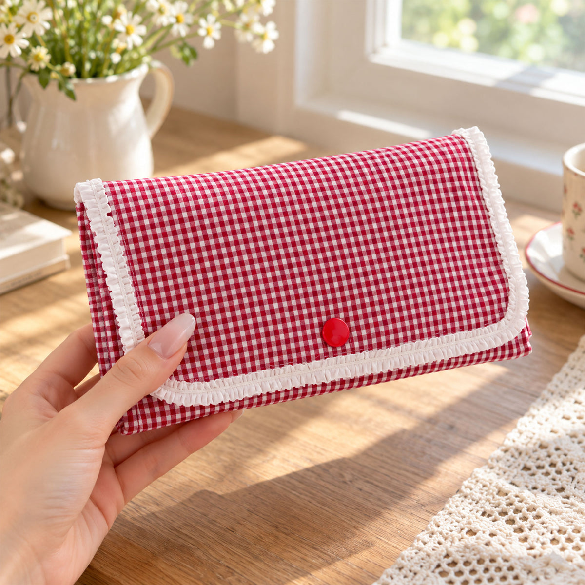 Red Gingham Ruffle Clutch Sewing Pattern