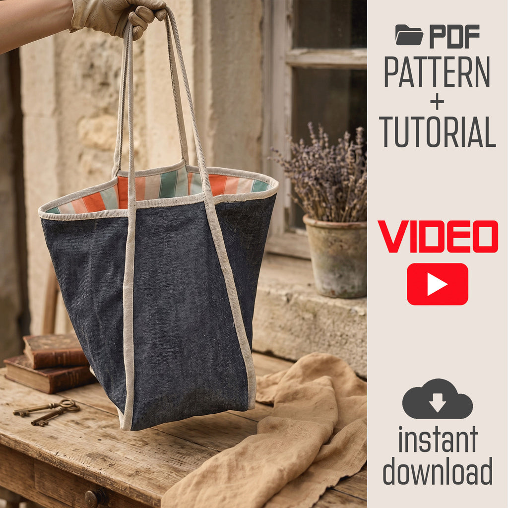 Piped Tote Bag Sewing Pattern PDF