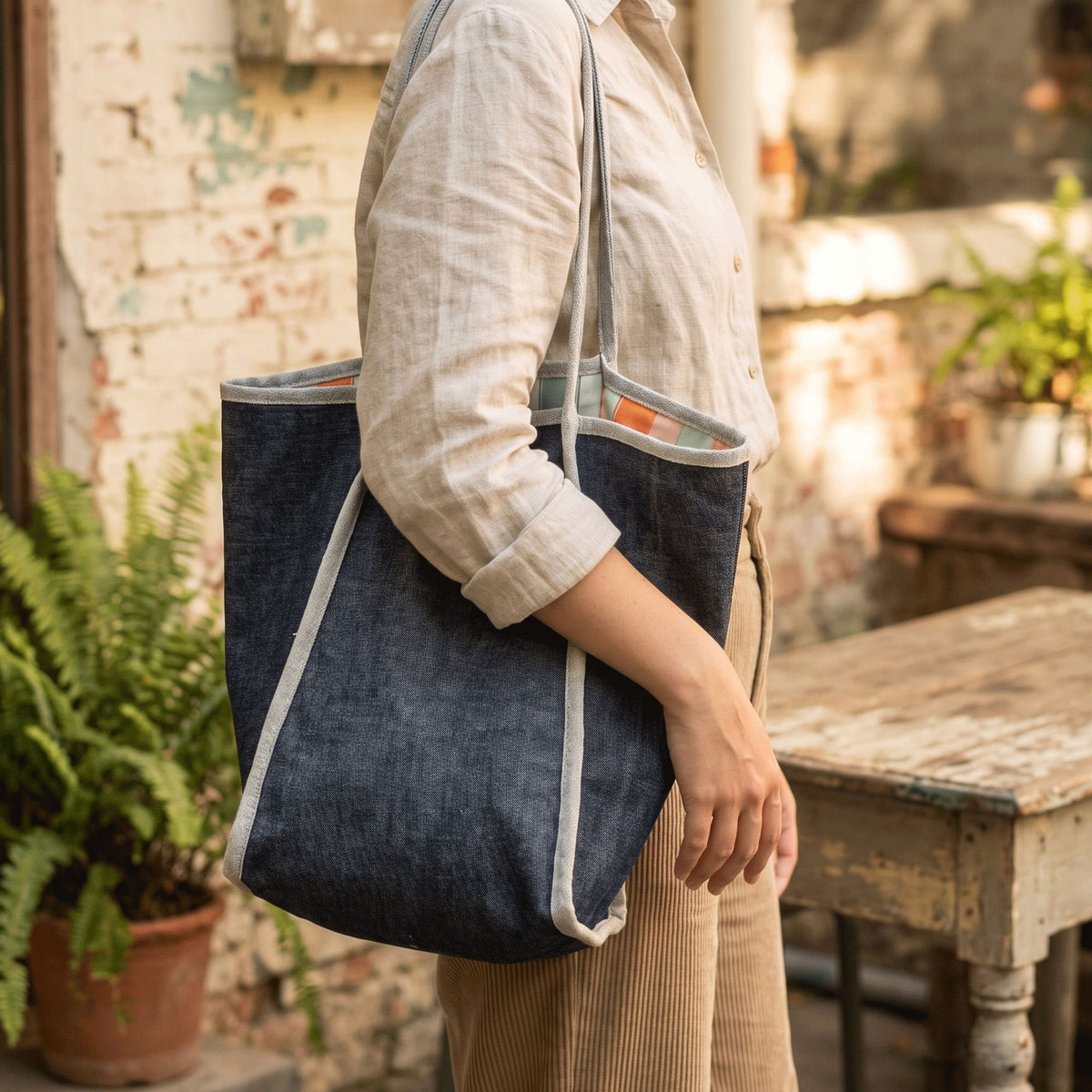 Piped Tote Bag Sewing Pattern PDF
