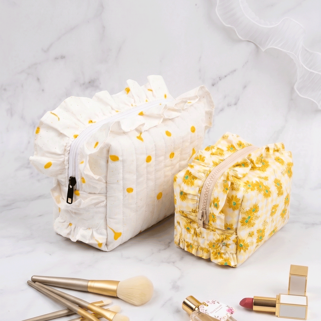 Quilted Ruffle Makeup Bag Sewing Pattern