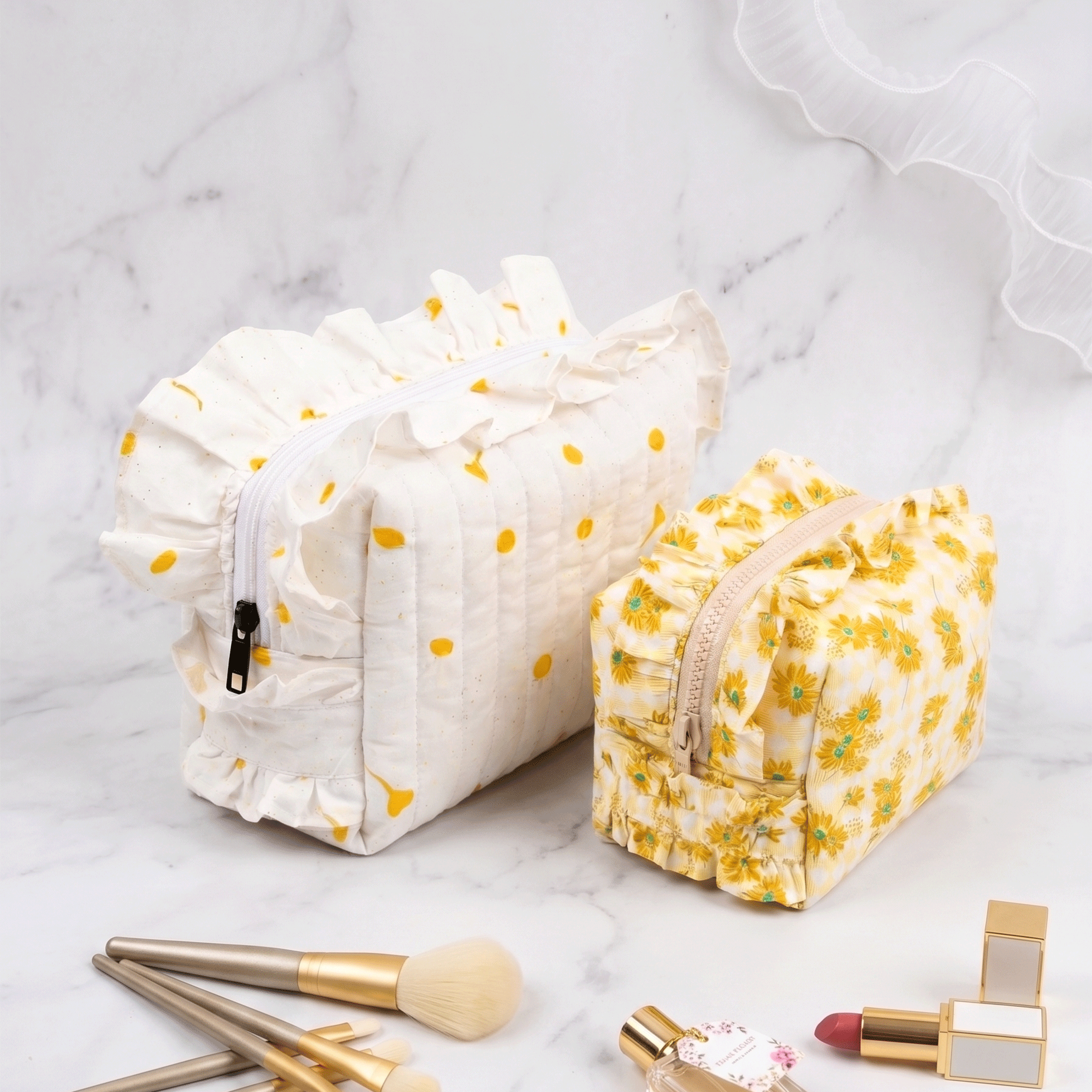 Quilted Ruffle Makeup Bag Sewing Pattern