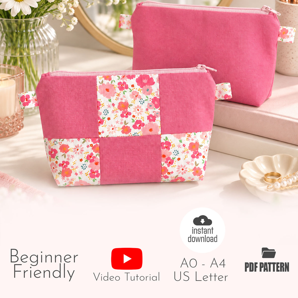 Floral Patchwork Makeup Pouch Sewing Pattern