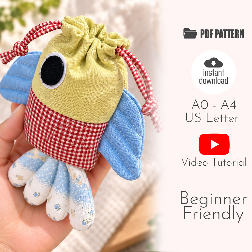 Fish Drawstring Pouch Sewing Pattern PDF