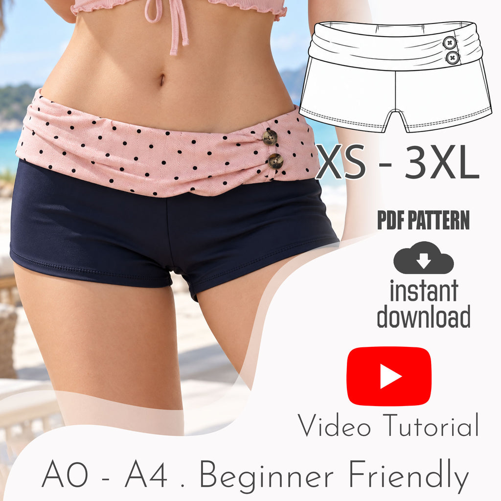 Ruched Foldover Swim Shorts Sewing Pattern